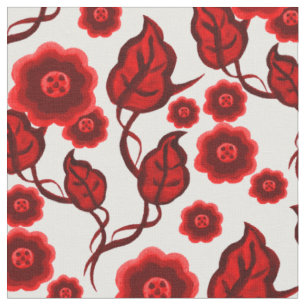 Red flowers/red leaves/Folk art floral 2 Fabric