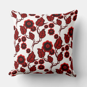 Red flowers, red leaves, Folk art floral Cushion