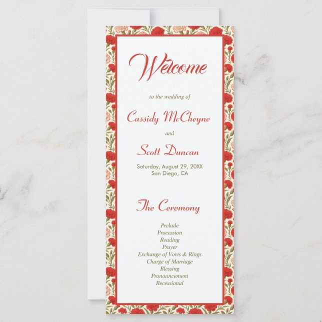 Red Flowers Romantic Wedding Program (Front)