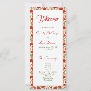 Red Flowers Romantic Wedding Program