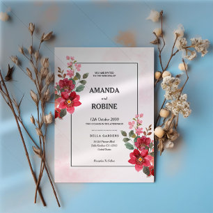 Red Flowers Roses Elegant Simple Wedding Invitation