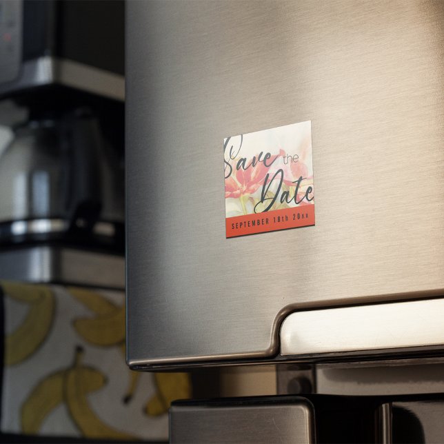 Red Flowers Save the Date Magnet (Red Flowers Save the Date Magnet)