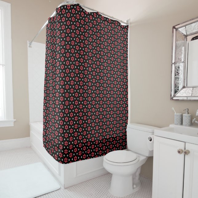 Red Flowers Shower Curtain (In Situ)