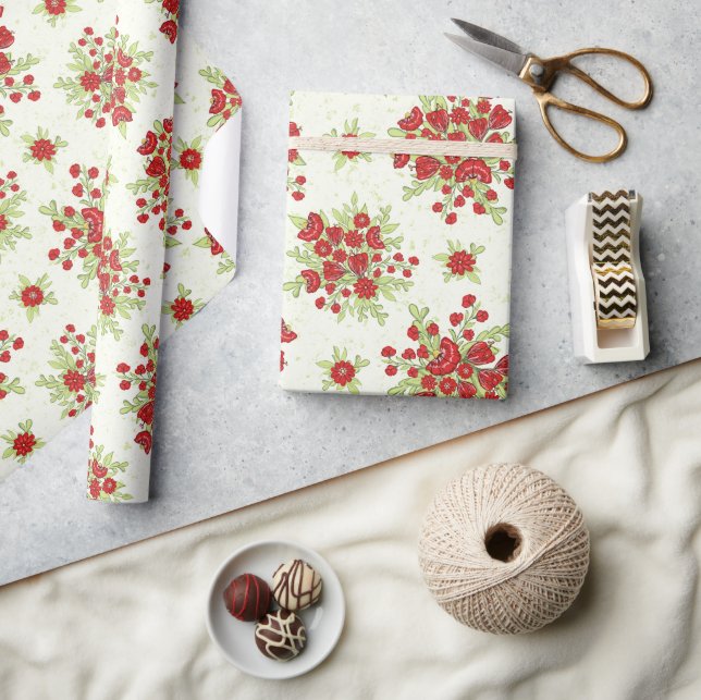 Red Flowers Spring Floral Wrapping Paper (Crafts)