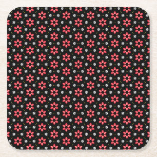 Red Flowers Square Paper Coaster