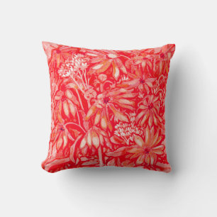 Red Flowers Summer Wildflowers Floral Art Painting Cushion