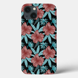 Red flowers tropical seamless pattern &blue leaves iPhone 13 case