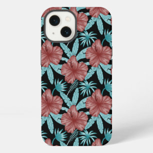Red flowers tropical seamless pattern &blue leaves iPhone 13 case