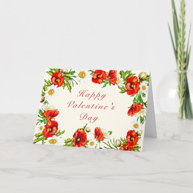 Red Flowers Valentine's Day Card with Custom Text (Front)