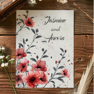 Red Flowers Vintage Wedding Invitation