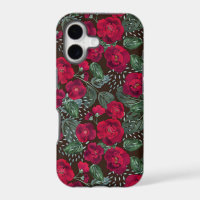 Red flowers, watercolor floral pattern.