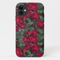 Red flowers, watercolor floral pattern.