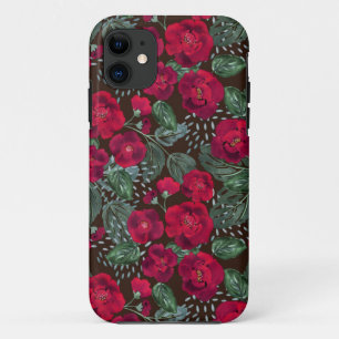 Red flowers, watercolor floral pattern. Case-Mate iPhone case