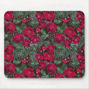 Red flowers, watercolor floral pattern. mouse pad