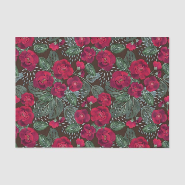 Red flowers, watercolor floral pattern. tissue paper (Front)