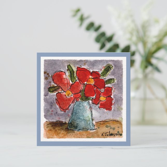 Red Flowers Watercolor Greeting Card (Standing Front)