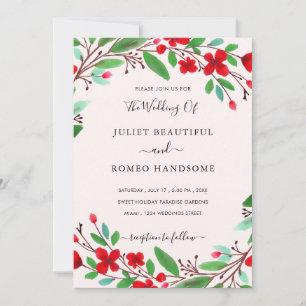 Red Flowers Watercolor Wedding Invitation Template