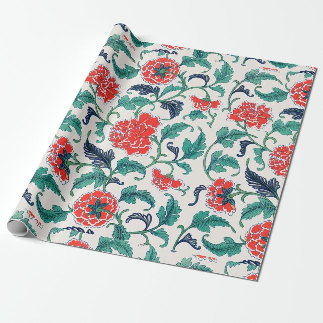 Red flowers wrapping paper (Unrolled)