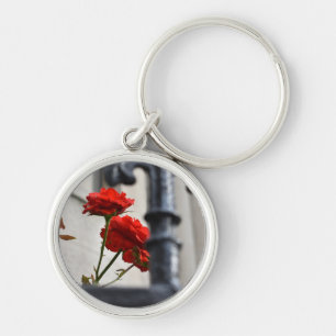 Red Flowers Wrought Iron New York City Photography Key Ring