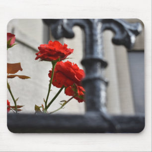 Red Flowers Wrought Iron New York City Photography Mouse Pad