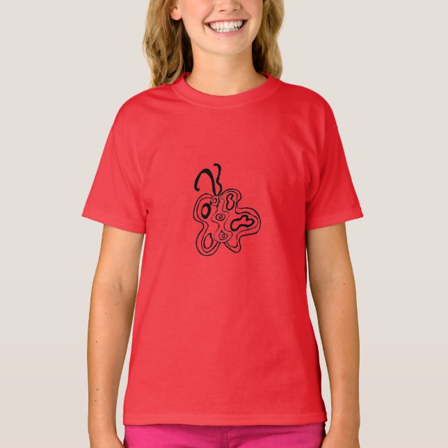 Red Flutterfly B&W Doodle T-Shirt (Front)