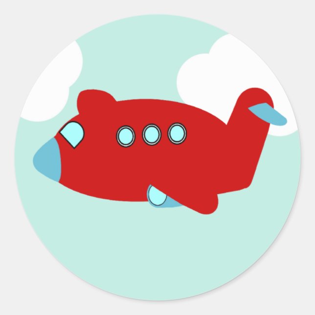 Red Flying Aeroplane round sticker (Front)