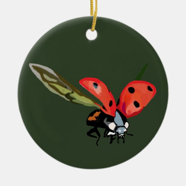 Red Flying Ladybird Ceramic Tree Decoration (Front)