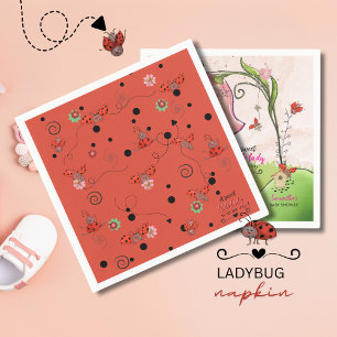 Red Flying Ladybug Pattern Baby Shower Napkins