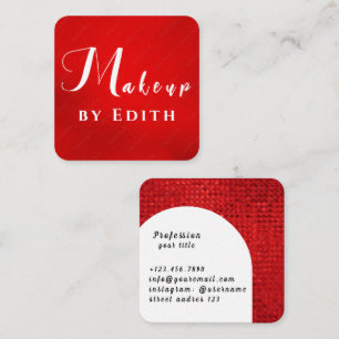 Red Foil Luxury Glitter Marble Makeup Square Business Card