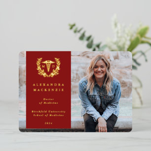 Red/Foil MD Caduceus Graduation Photo Announcement