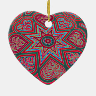 Red Folk Art Hearts  Ornament