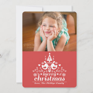 Red Folk Christmas Cheer Photo Holiday Card