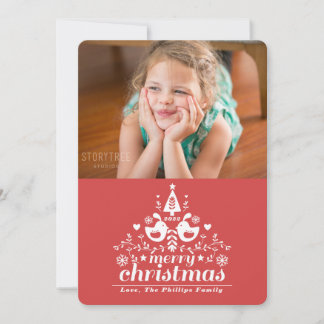 Red Folk Christmas Cheer Photo Holiday Card