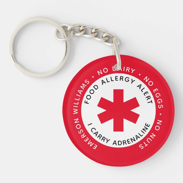 Red Food Allergy Alert  Keychain (Front)