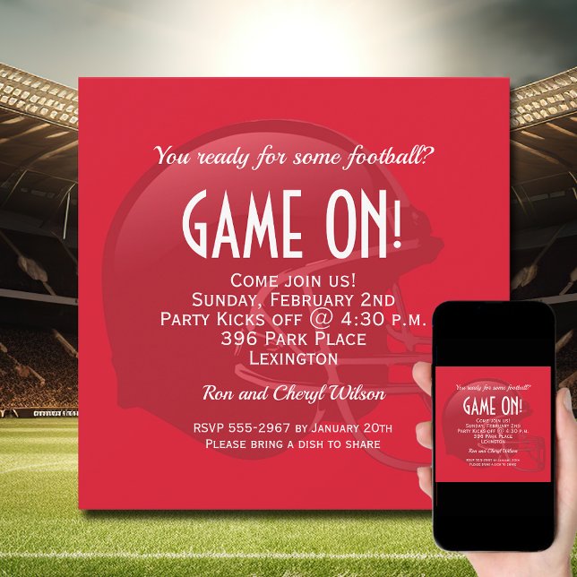 Red Football Helmet Invitation (Order INSTANT DOWNLOAD to send digitally or PRINTED cards to mail or both!
)
