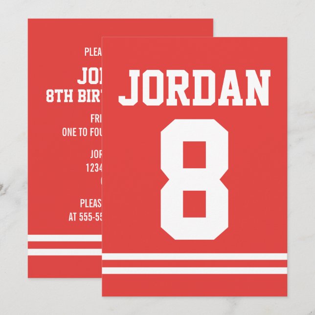 Red Football Jersey - Sports Theme Birthday Party Invitation (Front/Back)