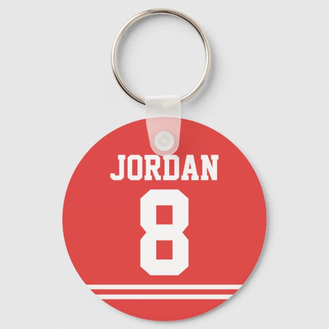 Red Football Jersey with Number Key Ring (Front)