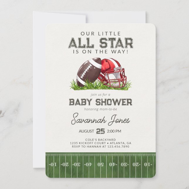 Red Football Little All Star Baller Baby Shower Invitation (Front)