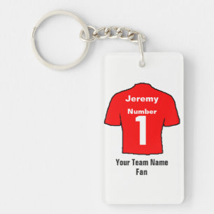 Red Football Shirt Choose name and team Key Ring