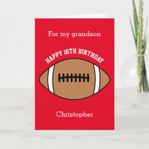 Red Football Sport 16th Birthday Card