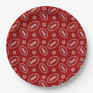 Red Football Sports Pattern Game Day Party Paper Plate
