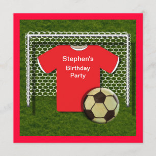 Red Football Theme Boys Birthday Party Invitations