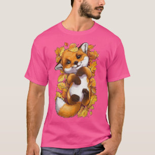 Red Forest Fo Baby Animal Autumn Fall Leaves T-Shirt