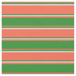 Red, Forest Green & Light Grey Coloured Stripes Fabric
