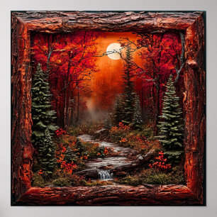 Red Forest Rustic Woodland Wall Art
