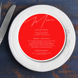 Red Formal Round Wedding Guest Place Menu