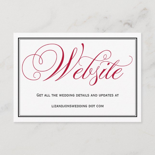 Red Formal Script Wedding Website Card (Front)