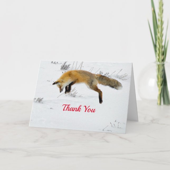 Red Fox 3 Christmas Thank You Card (Front)