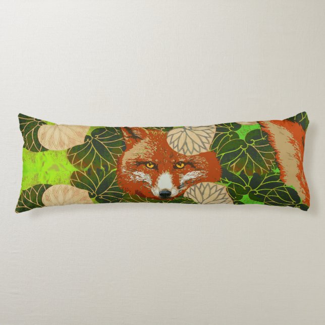 RED FOX AMONG THE GREEN LEAVES AND FOLIAGE BODY CUSHION (Front)
