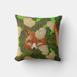 RED FOX AMONG THE GREEN LEAVES AND FOLIAGE CUSHION